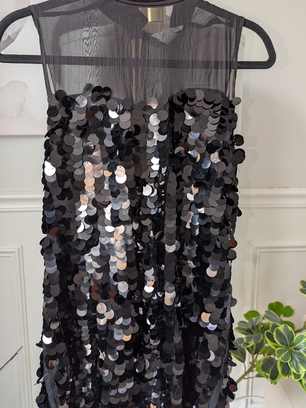 Black Sequin Mesh Mini Dress